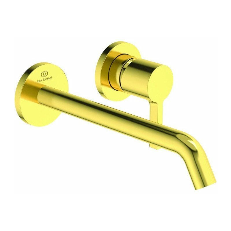

Ideal - Mezclador de lavabo de pared JOY saliente 225 mm Oro cepillado kit 2, rosetón redondo STANDARD