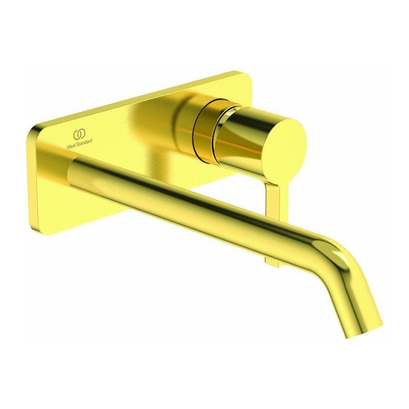 

Ideal - Mezclador de lavabo de pared JOY saliente 225 mm Rosetón cuadrado dorado cepillado, kit 2 STANDARD