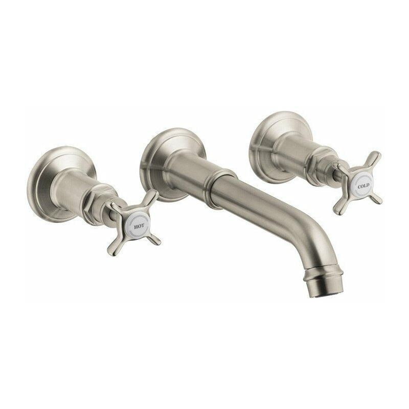 

Hansgrohe - Mezclador de lavabo empotrado de pared con 3 orificios, desagüe sin níquel cepillado