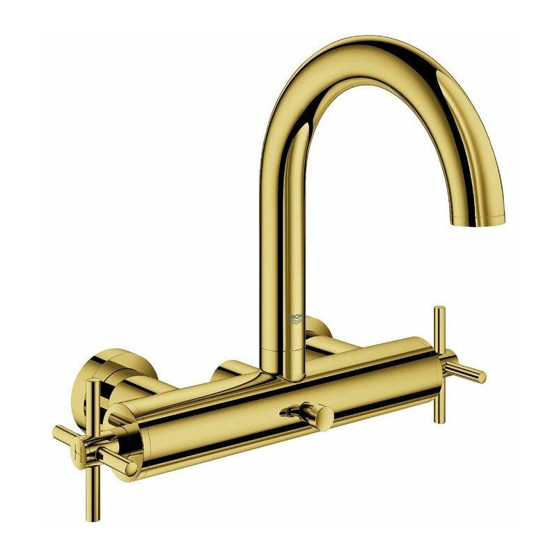

Mezclador de pared para baño Atrio 25010 Mango cruzado de pared dorado brillante