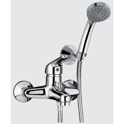 Mezclador exterior de bañera cromado completo con ducha y soporte de pared