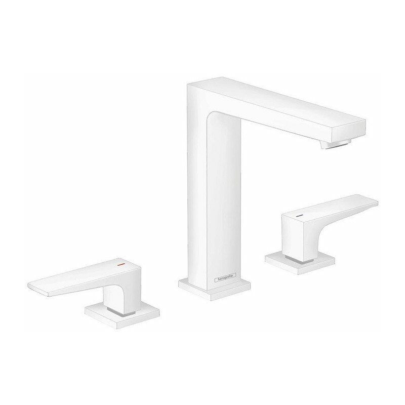 

Hansgrohe - Mezclador monomando de lavabo 160, 3 orificios, manillas, Desagüe Push-Open blanco mate