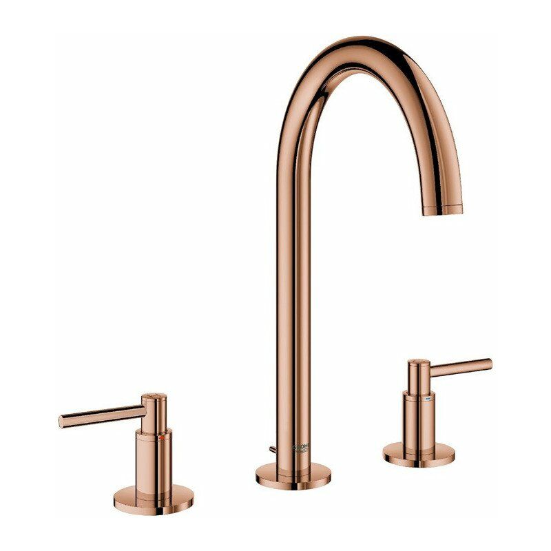 

Grohe - Mezclador monomando de lavabo con 3 orificios Atrio 20009 Salida de manguera Manija de palanca en oro rosa brillante