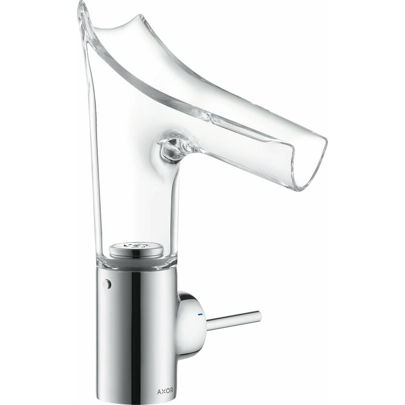 

Mezclador monomando de lavabo Hansgrohe AXOR Starck V 140 con caño de vidrio y desagüe automático, color: cromado - 12112000