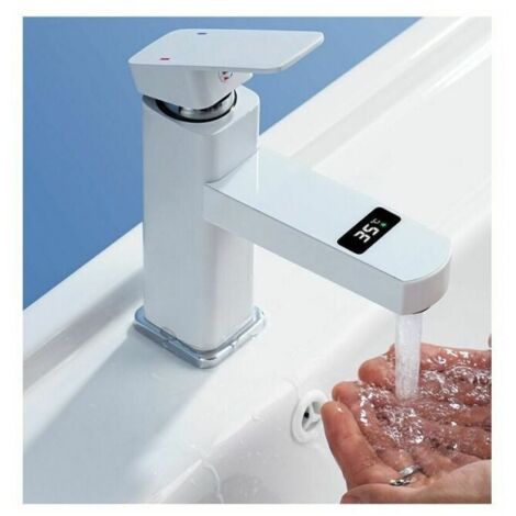 Mezclador monomando de lavabo Neoperl de latón puro, grifo de baño, burbujeador, grifo mezclador de lavabo, color blanco