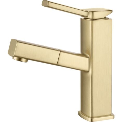 KROOS® Mezclador monomando extensible para lavabo Oro cepillado - Graffias