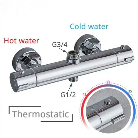 Mezclador termostático de columna de ducha, latón, parte superior G3/4 BSP + parte inferior G1/2" BSP (accesorios incluidos), DOLASO