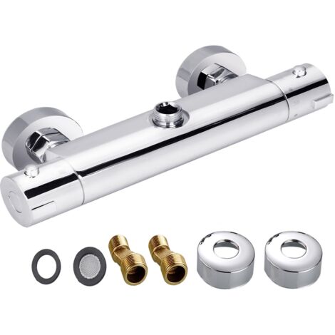 Mezclador termostático de ducha de 38 °C Mezclador termostático de 1/2 Uten Grifo de ducha de pared Grifo termostático Grifo mezclador termostático cromado para baño (una salida)