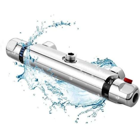 Mezclador termostático de ducha, grifo termostático de bañera totalmente de cobre, protección de seguridad con botón anti-escaldaduras de 38 ℃, mezclador de bañera con ajuste preciso de temperatura - 