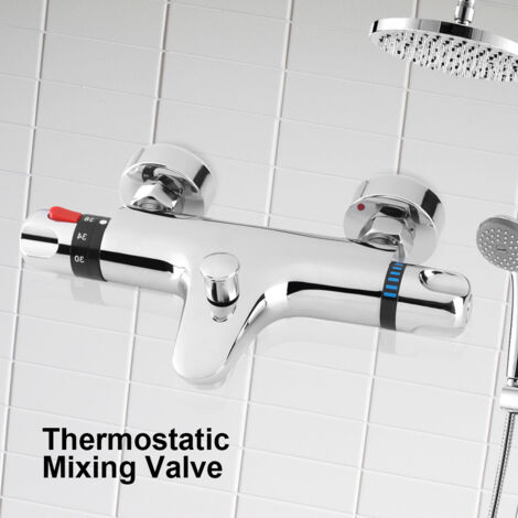 Mezclador termostático H59 para ducha y bañera, fabricado en cobre con desviador, válvula cerámica y cierre de seguridad a 38 °C, 1/2", 150 mm