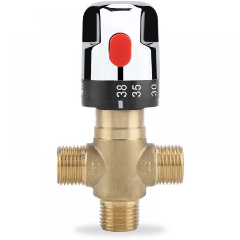 Mezclador termostático, válvula de control de temperatura del agua de latón macizo G1/2, mezclador termostático de tres vías, para uso en baño, inodoro, etc.