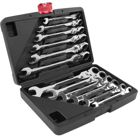 Mezheng – Lot de 12 clés plates à cliquet 8-19 mm – Alliage chrome vanadium – Conception ergonomique pour zones difficiles d'accès – Boîte à outils compacte