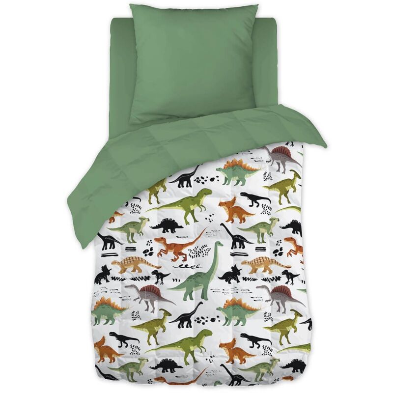 Mezo - Couette Imprimée Motifs Dinosaures 140x200 cm + 1 Taie d'oreiller 60x60 cm