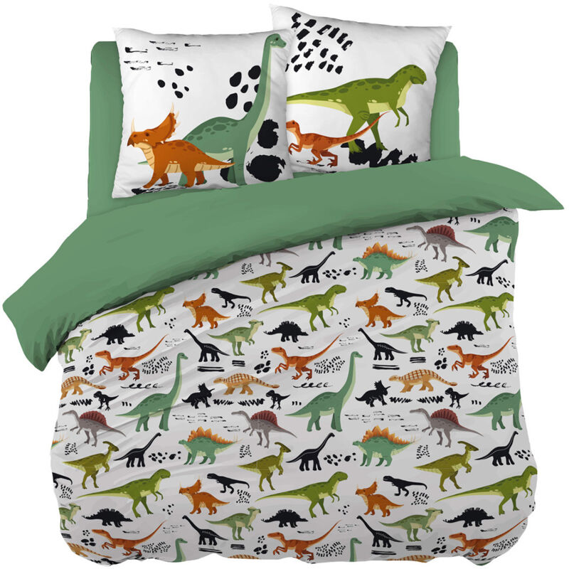 Mezo - Parure de Lit Coton Motif Dinosaures Housse de Couette 240x200cm + 2 Taies d'Oreiller