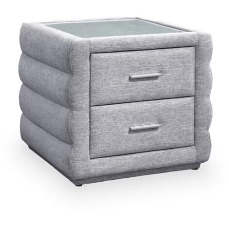 MOBILIER DECO MEZZA - Table de chevet 2 tiroirs tissu chiné gris