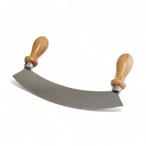 Mezzaluna in acciaio inox con manico in legno di faggio utensile da cucina robusto e compatto 25x4.5x15 cm