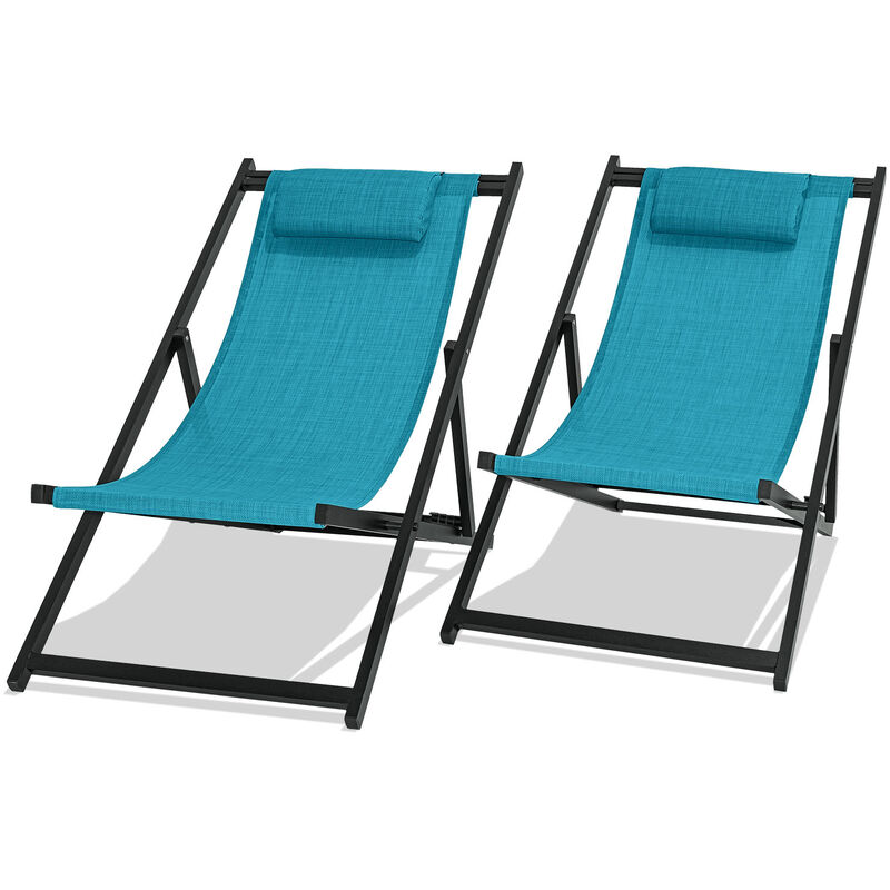 Mezzaluna - Jeu de 2 chaises longues pliantes en aluminium et textilène. Chaise longue de jardin design avec dossier réglable en 4 positions turquoise