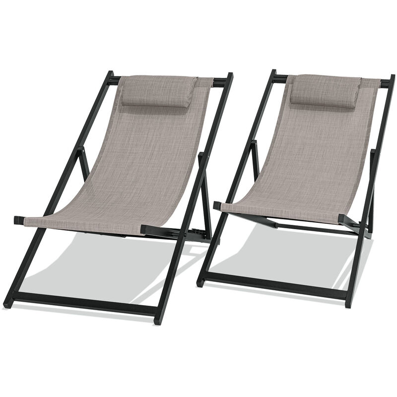 Frankystar - Mezzaluna - Jeu de 2 chaises longues pliantes en aluminium et textilène. Chaise longue de jardin design avec dossier réglable en 4
