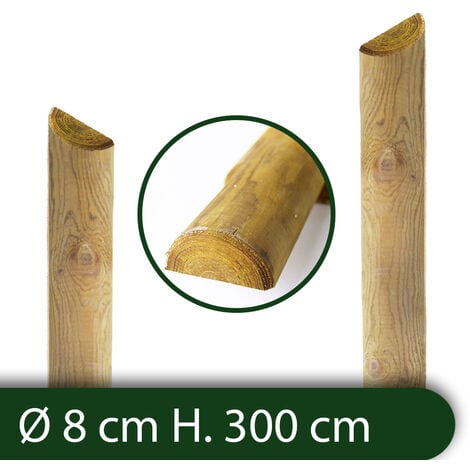 MEZZI PALI TONDI IN CM 8 LUNGHEZZA CM 300 H LEGNO TRATTATI IMPREGNATI PER RECINZIONE/STACCIONATA/STECCATO MEZZO PALO TONDO