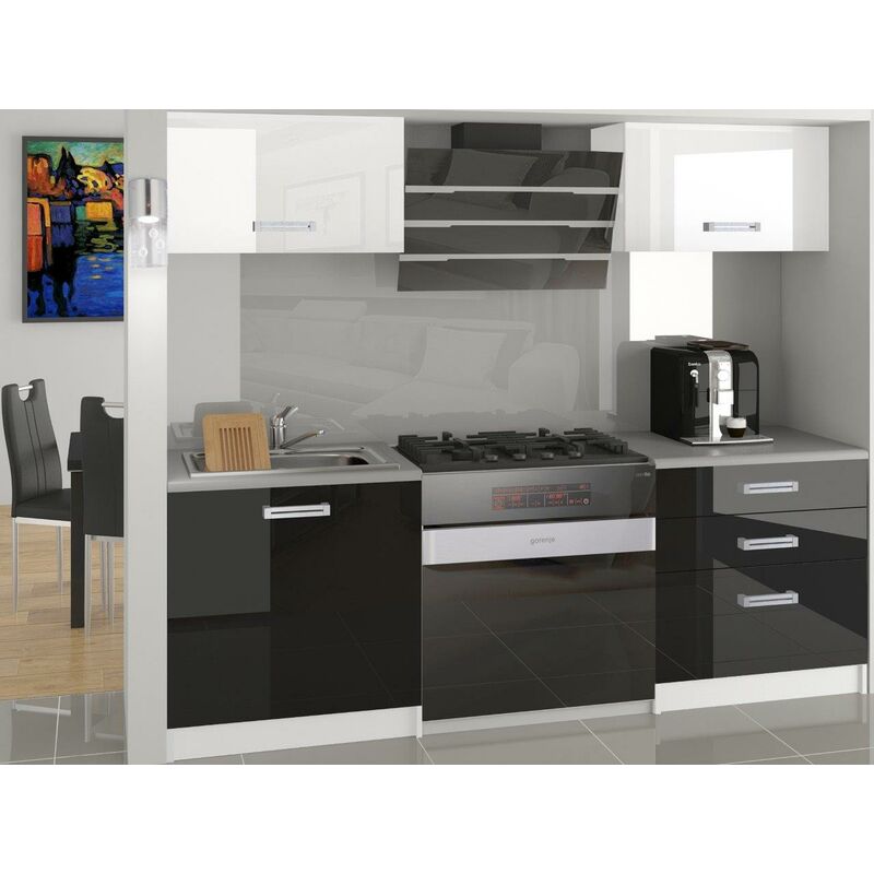 

MEZZO | Cocina completa modular + lineal L 120 cm 4 piezas | Plan de trabajo INCLUIDO | Conjunto de armario de muebles de cocina - Blanco/Negro