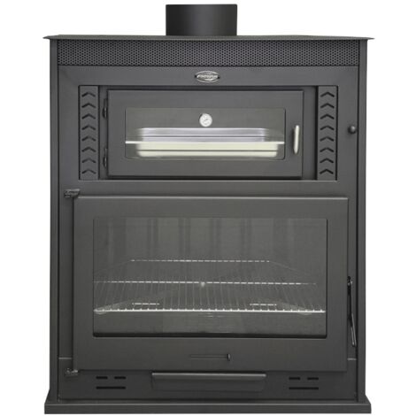MF - Barbacoa de Leña con Horno Modelo MV 80 de 95 x 61,5 x 114,5 cm en Acero con Ladrillo Refractario, Termómetro, Parrilla, Puerta de Cristal Cerámico y Terminación Vista
