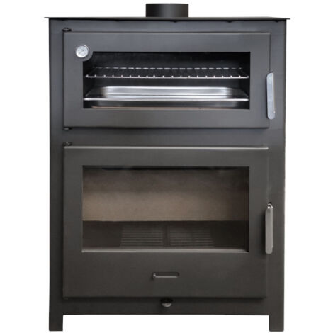 MF - Estufa de Leña con Horno Nadia de 13,4 kW en Acero con Visión Panorámica, Cámara de Vermiculita y Horno Refractario – Incluye Bandeja y Parrilla