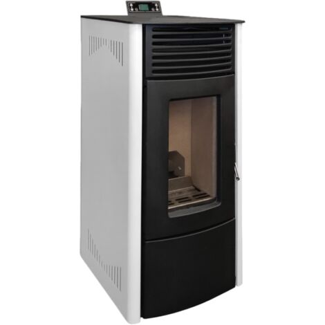 MF - Estufa de Pellets Modelo ATHENEA de 11,7 kW con Display Táctil, Depósito 28 kg y Acabado en Fundición Esmaltada para Calentar hasta 280 m³ - Blanco