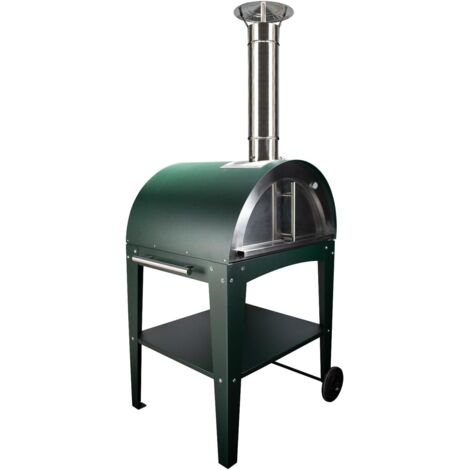 MF - Four à bois extérieur pour pizzas et pain modèle Chef Junior vert avec table pour usage au jardin