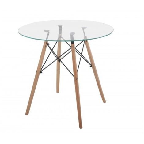 MAESTRO FERRETERO MF - Mesa de Comedor de Diseño Modelo TOWER - Fabricada en Madera, Tapa de Cristal Templado Redonda 80 cms de diámetro -