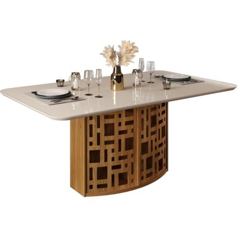 MAESTRO FERRETERO MF - Mesa de Comedor Modelo KALI - Fabricada en Cristal, roble y blanco roto, 170 x 90 cms -