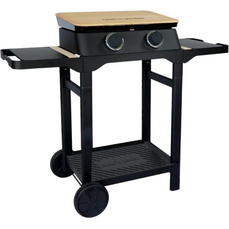 MF - Plancha de Gas DUNE 60 SC - 2 Quemadores - Hierro Fundido Esmaltado - Recogegrasas - Tapa Tabla de Cortar Bambú - Para 10 Comensales