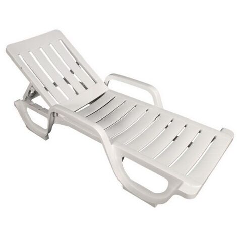 MF - Tumbona MALAGA Blanca de Polipropileno – 5 Posiciones Reclinables – Apilable con Reposabrazos – Ideal para Exterior, Jardín o Piscina