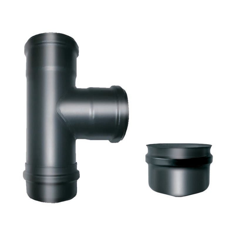 Raccord ''t'' 90° mfm acier 1.2 avec bouchon aveugle dn80 ''black'' L220mm
