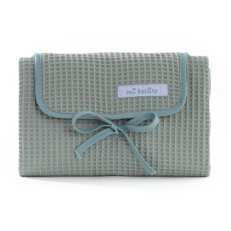 Mi Bollito – Cambiador de bebé portátil, plegable e impermeable. Tejido 100% de algodón de gofre. Fácil de guardar en el bolso maternal. Ideal para regalo de recién nacido. (Verde mint)