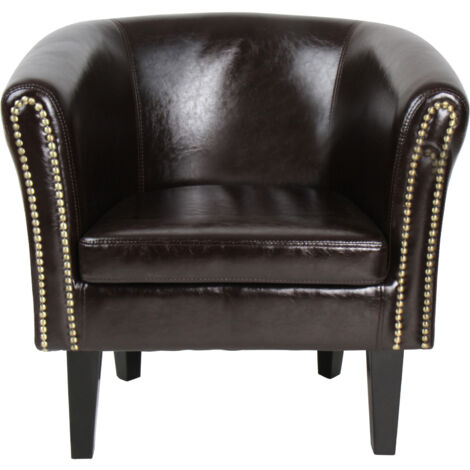 MIADOMODO® Poltrona Chesterfield - Imbottita, in Similpelle e Legno, Borchie Decorative in Rame, Marrone - Sedia, Poltrona da Salotto, Soggiorno, Camera da Letto, Club