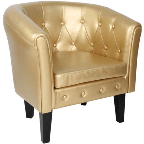 MIADOMODO® Poltrona Chesterfield - Imbottita, in Similpelle e Legno, Trapuntata, Oro - Sedia, Poltrona da Salotto, Soggiorno, Camera da Letto, Club