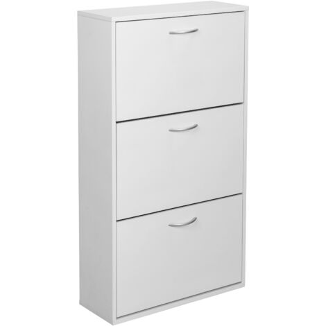 NOVA MIADOMODO® Schuhschrank - 3 Klappen, Weiß, Schmal, MDF, ca.(B/H/T) 60 x 105 x 22 cm, Verstellbar, 2 Schuhablagen pro Kipper, bis zu 18 Schuhe - Schuhkipper, Schuhkommode, Schuhregal