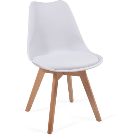 MIADOMODO® Sedie Nordiche - Set da 2, Gambe in Legno di Faggio, Seduta Imbottita, Schienale Ergonomico, Stile Moderno, Bianco - Sedia da Cucina, Design Scandinavo, Pranzo, Soggiorno