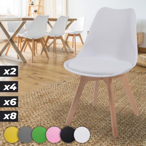 MIADOMODO® Sedie Nordiche - Set da 6, Gambe in Legno di Faggio, Seduta Imbottita, Schienale Ergonomico, Stile Moderno, Bianco - Sedia da Cucina, Design Scandinavo, Pranzo, Soggiorno