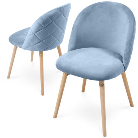 ECOMSOF 2, Patas de Madera, Asiento, Respaldo Tapizado, Terciopelo, Acolchadas, Modernas, Estilo Nórdico, Azul Claro - Escritorio, Oficina, Dormitorio, Restaurante