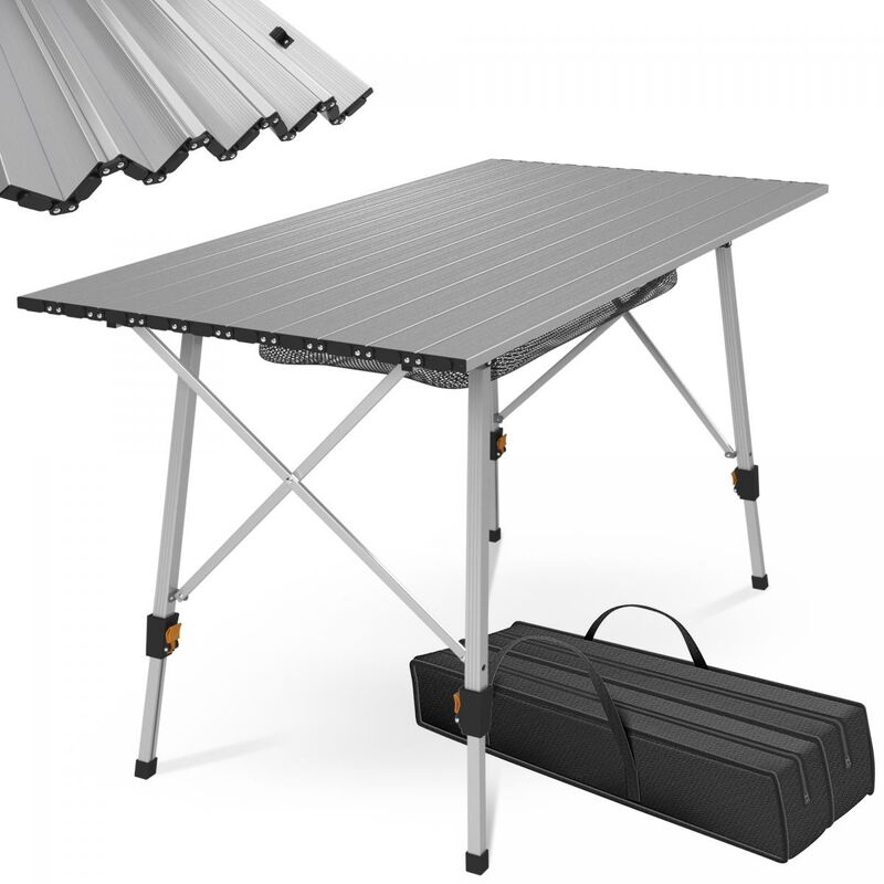 Table de Camping - Pliable, Hauteur Réglable, 90 x 45-65 x 53 cm, en Aluminium, Sac de Transport, Argenté - Table d'Appoint Portable, Jardin, Balcon,
