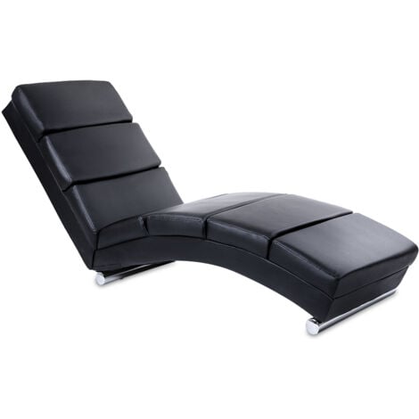 MIADOMODO® Tumbona Chaise Longue - Bases Cilíndricas de Acero y 7 Almohadas Acolchadas de Cuero Artificial, Negro - Hamaca Ergonómica de Jardín, Sillón Cama para Balcón, Sofá de Suelo con Asiento y Re