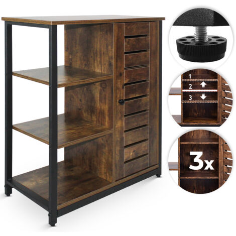 NOVA MIADOMODO® Vintage Sideboard - 3 offenen Ablagen, 72x32x80cm, Industrie-Design, Braun/Schwarz, Stahlrahmen - Beistellschrank, Kommode, Badezimmerschrank, Küchenschrank, Wohnzimmerschrank, Flurschrank