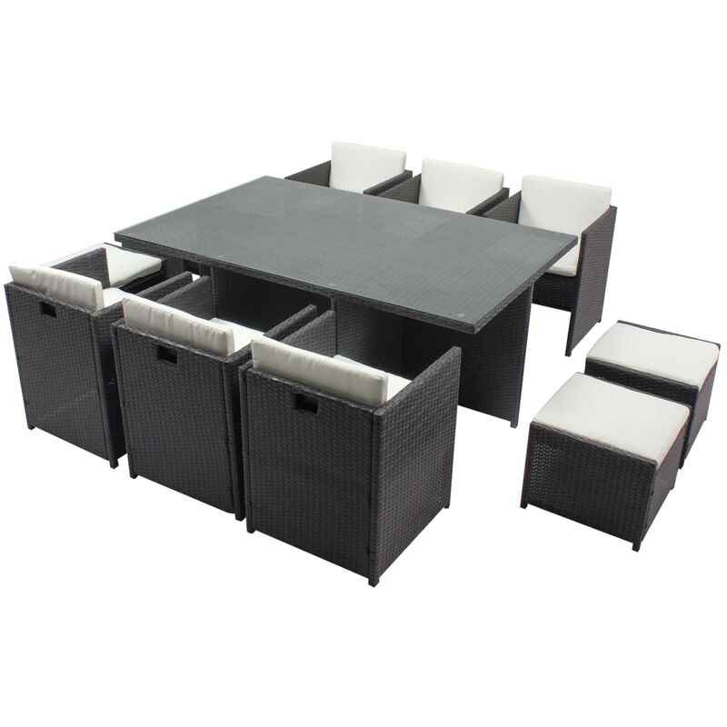 Miami 10 Gris/Blanc : salon encastrable 10 personnes en résine tressée grise poly rotin