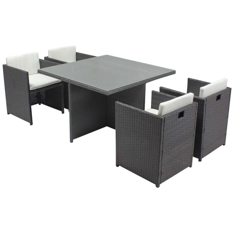 Miami 4 Gris/Blanc : salon encastrable 4 personnes en résine tressée grise poly rotin
