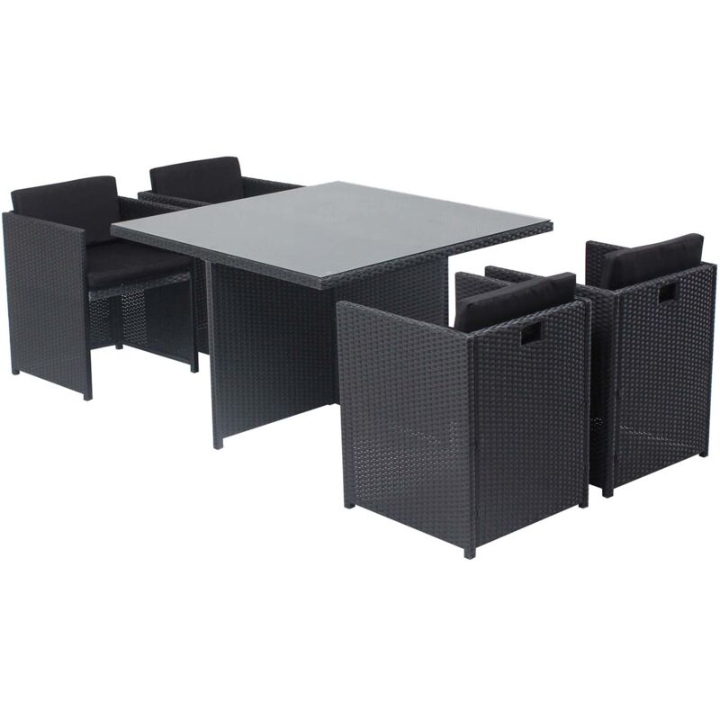 Miami 4 Noir/Noir : salon encastrable 4 personnes en résine tressée noire poly rotin