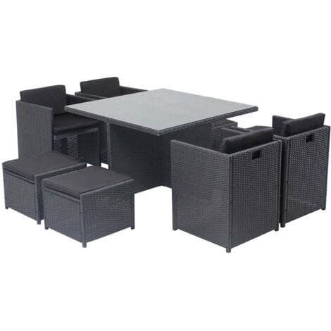 Miami 8 Gris/Blanc : salon encastrable 8 personnes en résine tressée grise poly rotin