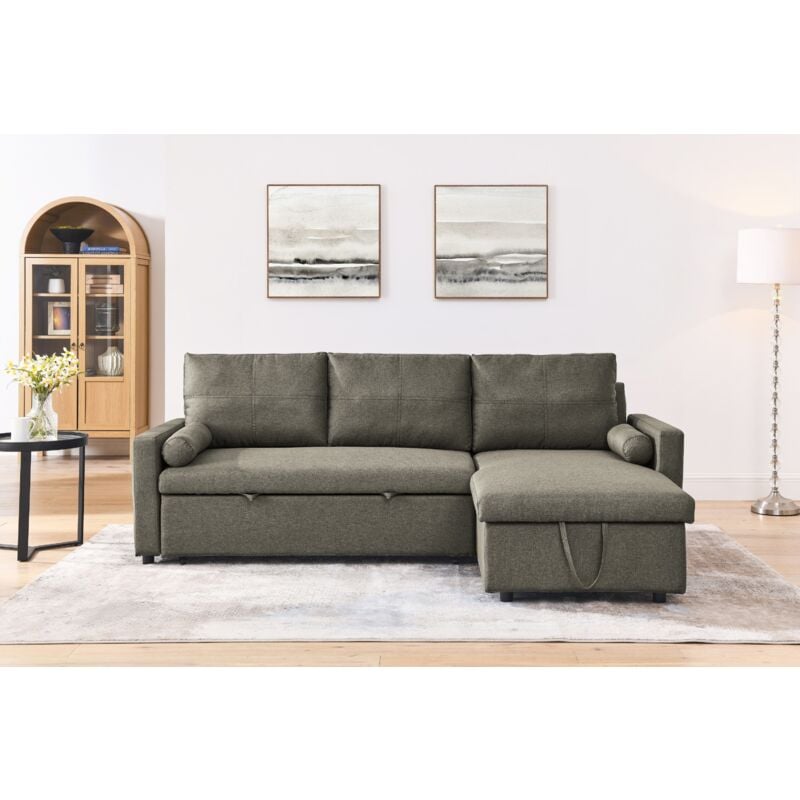 MIAMI - canapé d'angle réversible - convertible avec coffre - 4 places - style contemporain Couleur - Marron - Tissu