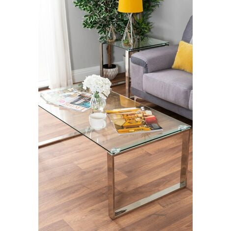 Miami Chrome Metal And Glass Console Coffee End Side Table Set