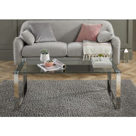 main image of "Miami Modern Clear Glass And Chrome Metal Coffee Table"